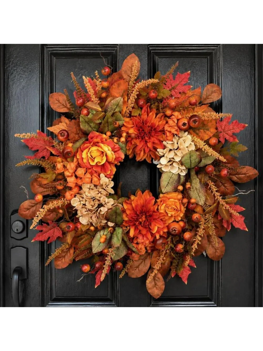 26-Inch Autumn Harvest Wreath for Front Door - Fall Decor with Dahlias, Maple